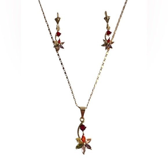 Elegant Gold and Red Jewelry Set 18 Inc length - Picture 1 of 12